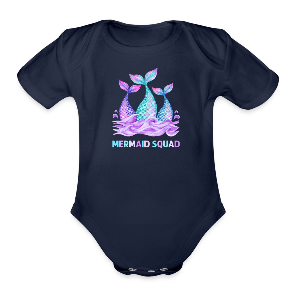 Mermaid Squad Organic Short Sleeve Baby Bodysuit - dark navy