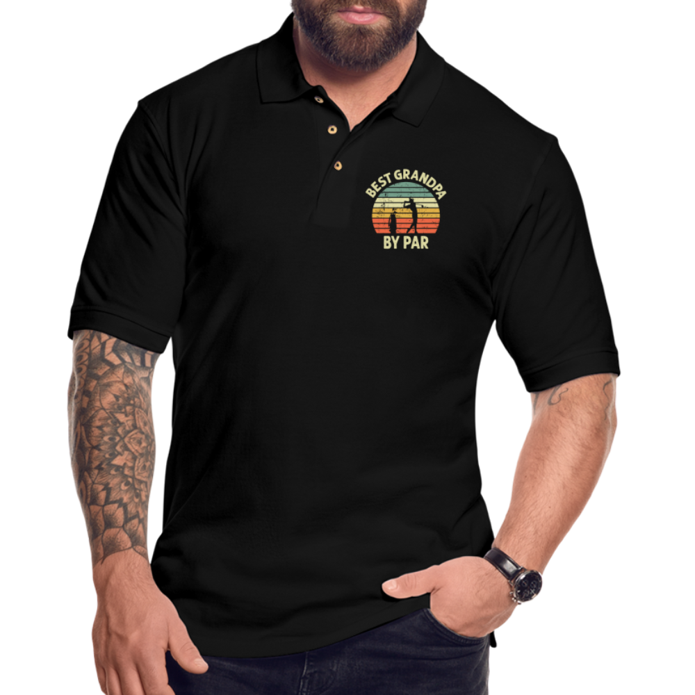 Best Grandpa By Par Men's Pique Polo Shirt - black