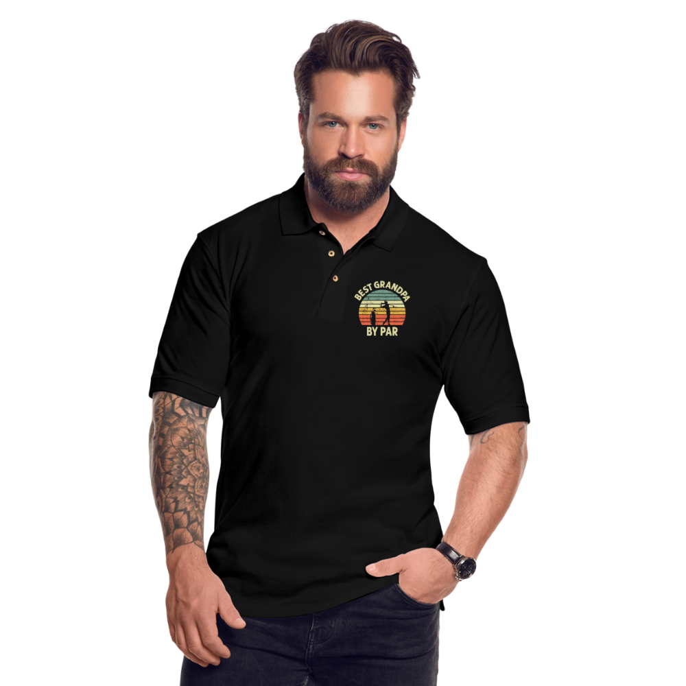 Best Grandpa By Par Men's Pique Polo Shirt - black