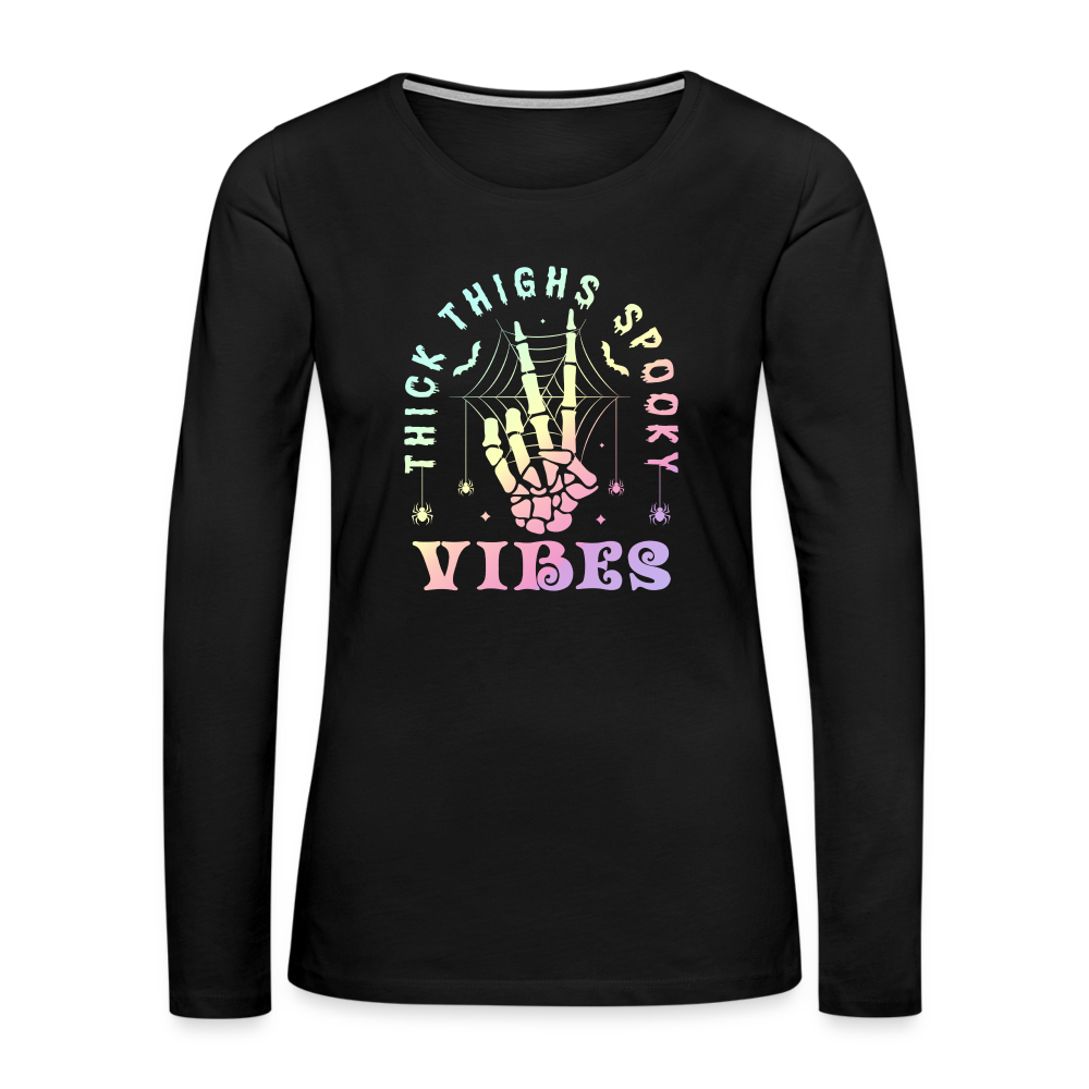 Thick Thighs Spooky Vibes Women's Premium Long Sleeve T-Shirt - black