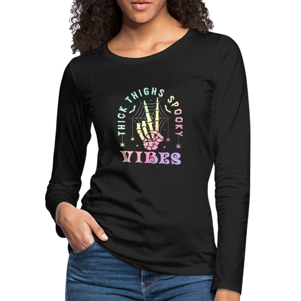 Thick Thighs Spooky Vibes Women's Premium Long Sleeve T-Shirt - black