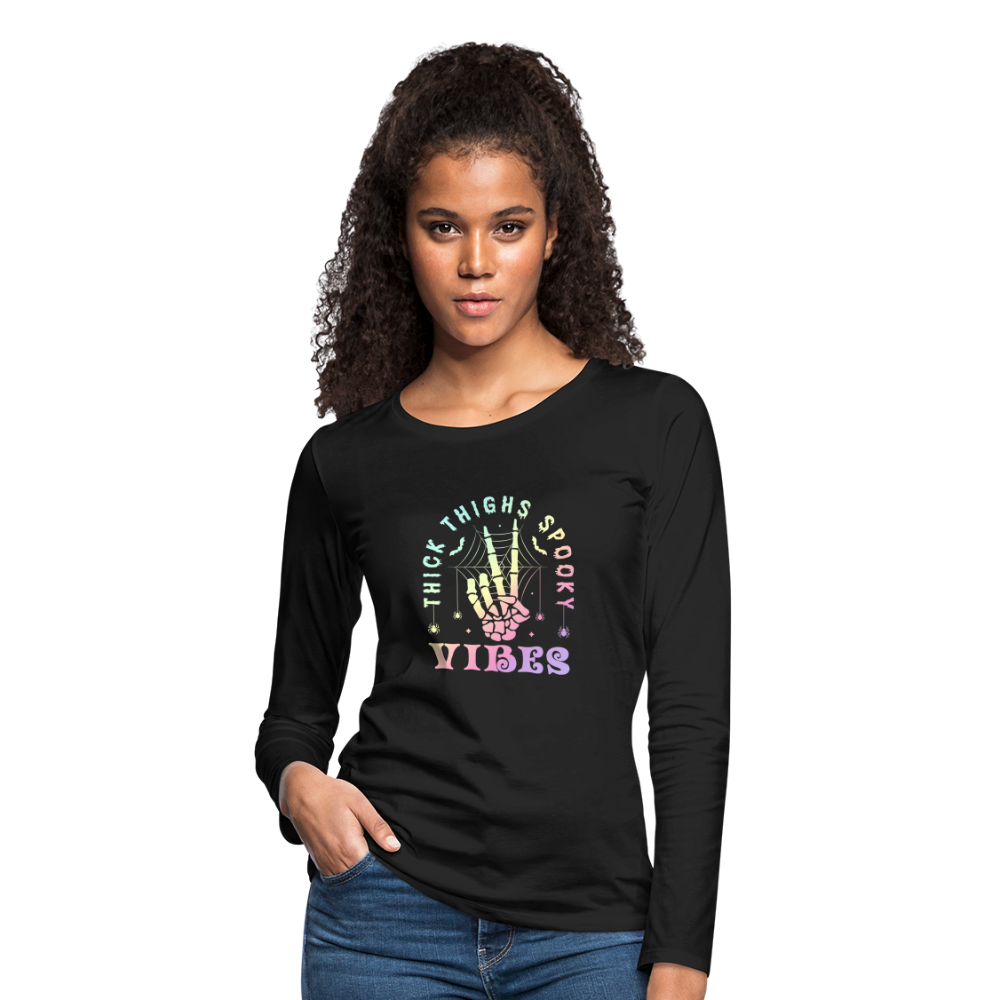 Thick Thighs Spooky Vibes Women's Premium Long Sleeve T-Shirt - black