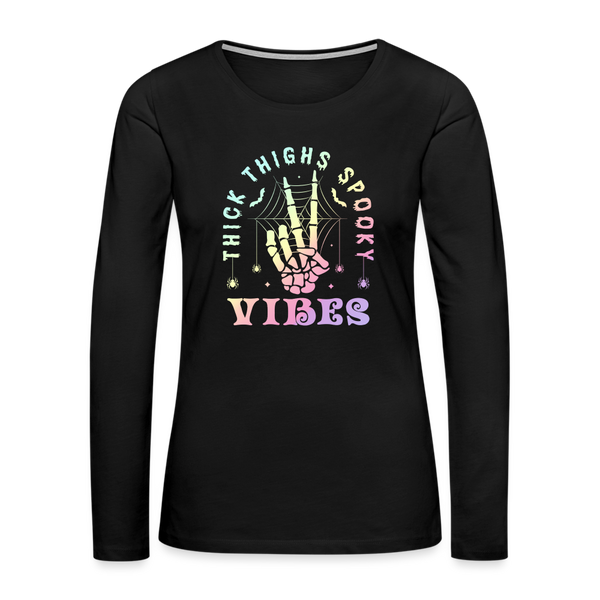 Thick Thighs Spooky Vibes Women's Premium Long Sleeve T-Shirt - black
