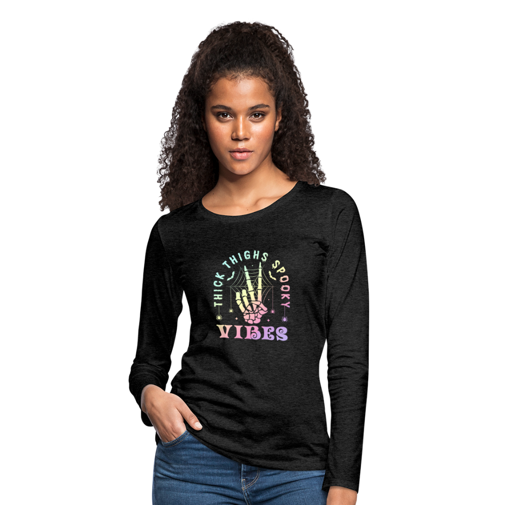 Thick Thighs Spooky Vibes Women's Premium Long Sleeve T-Shirt - charcoal grey