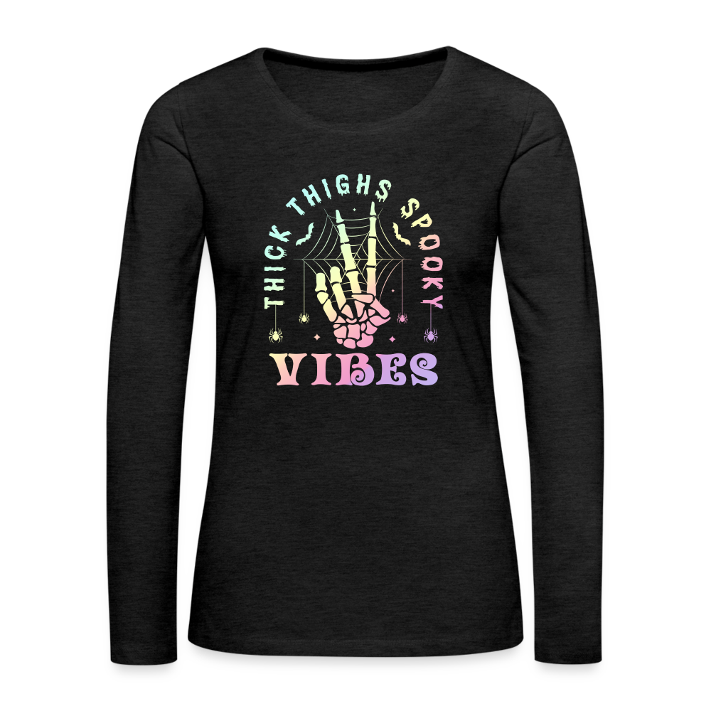 Thick Thighs Spooky Vibes Women's Premium Long Sleeve T-Shirt - charcoal grey