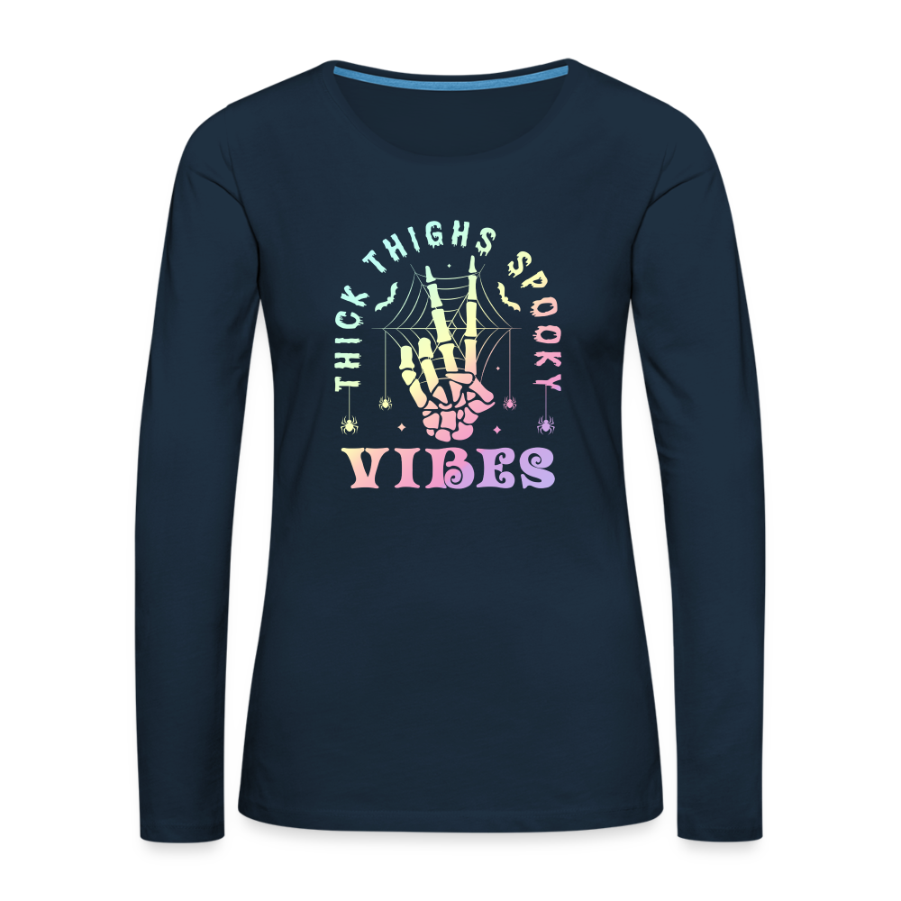 Thick Thighs Spooky Vibes Women's Premium Long Sleeve T-Shirt - deep navy
