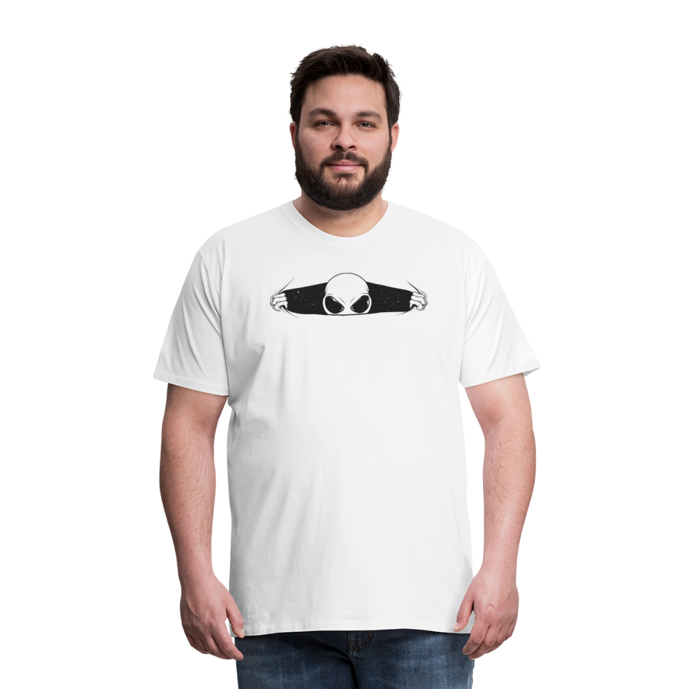Peeking Grey Alien Men's Premium T-Shirt - white