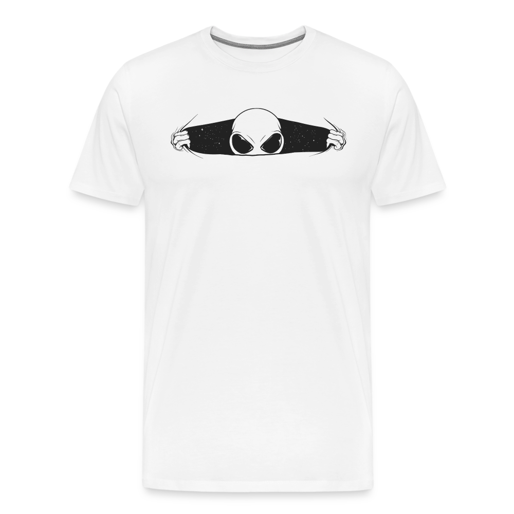 Peeking Grey Alien Men's Premium T-Shirt - white
