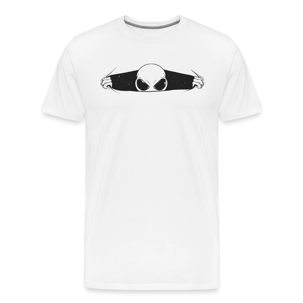 Peeking Grey Alien Men's Premium T-Shirt - white