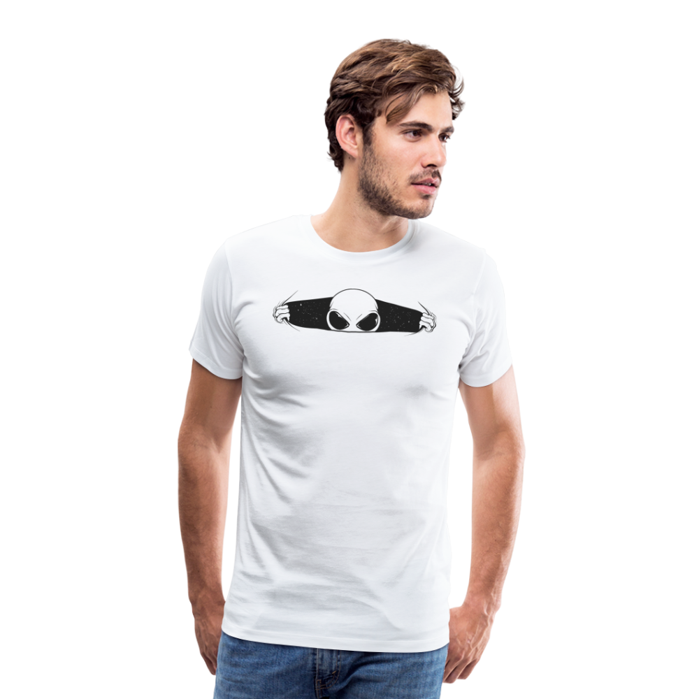 Peeking Grey Alien Men's Premium T-Shirt - white