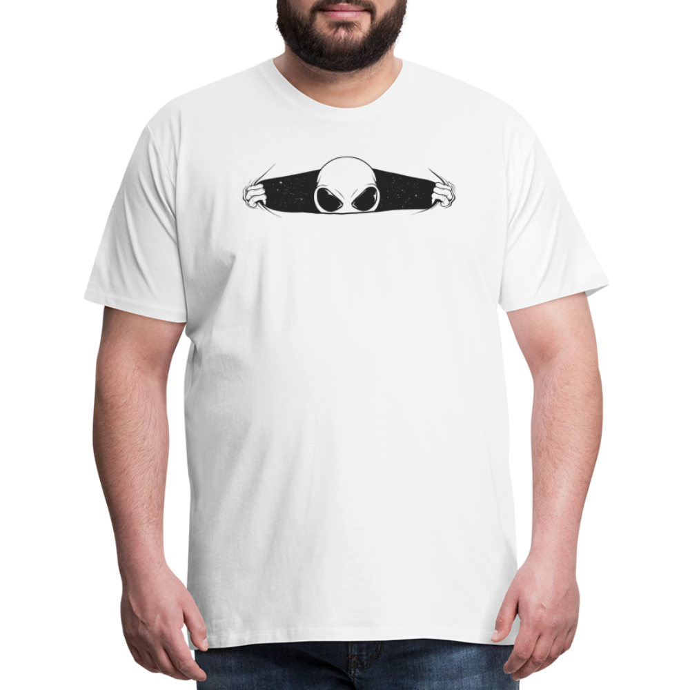 Peeking Grey Alien Men's Premium T-Shirt - white