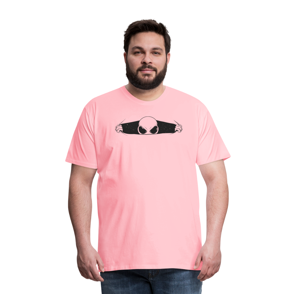 Peeking Grey Alien Men's Premium T-Shirt - pink