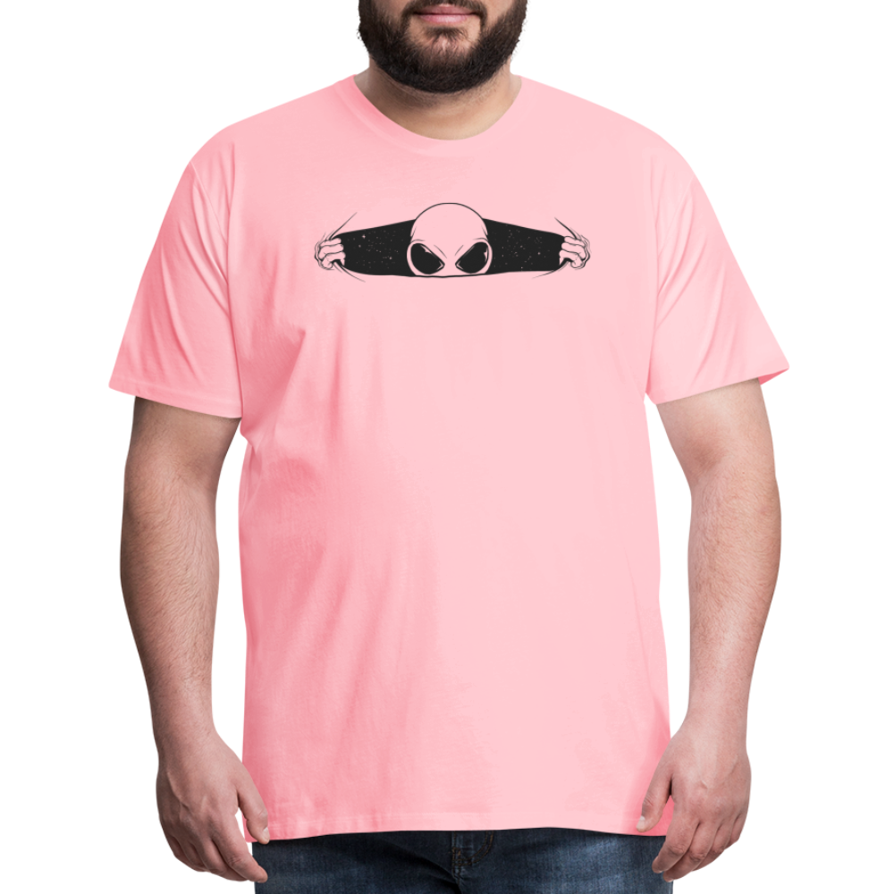 Peeking Grey Alien Men's Premium T-Shirt - pink