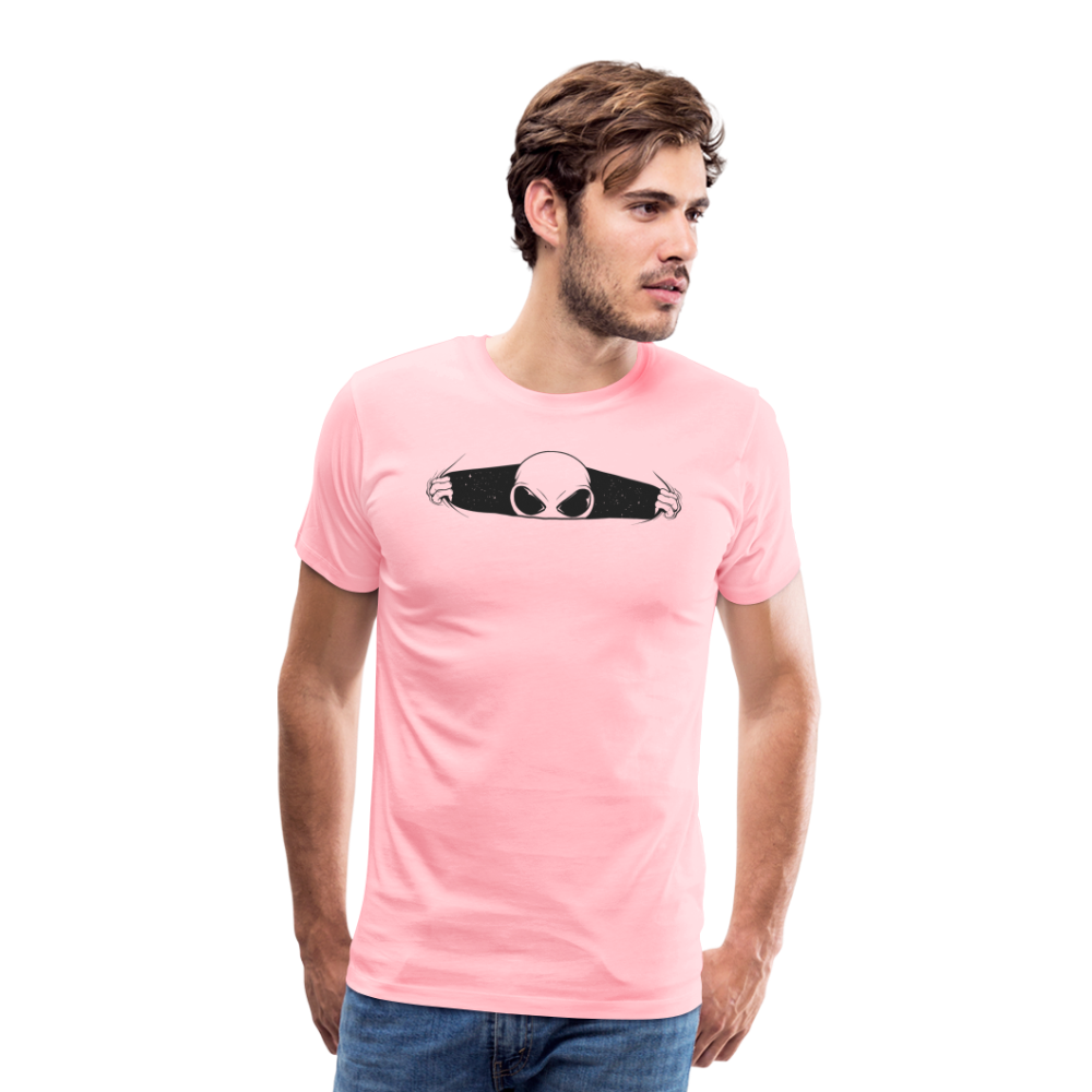 Peeking Grey Alien Men's Premium T-Shirt - pink