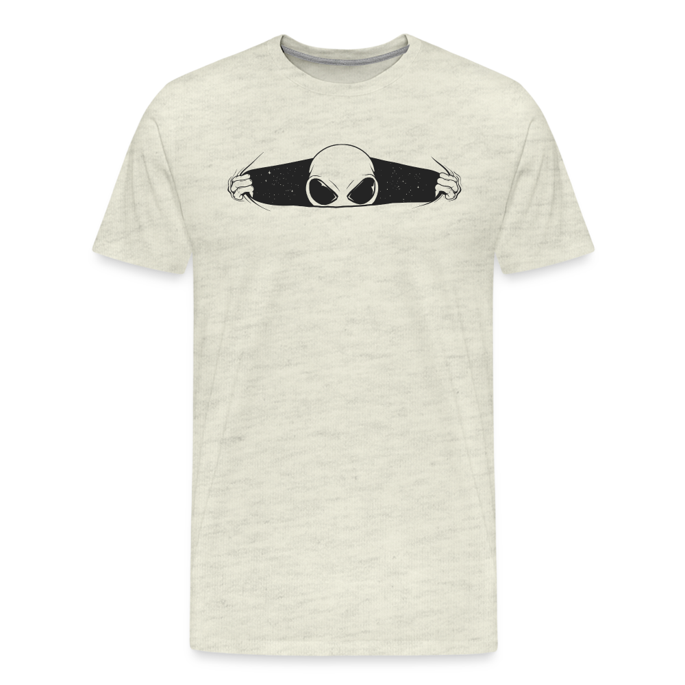 Peeking Grey Alien Men's Premium T-Shirt - heather oatmeal