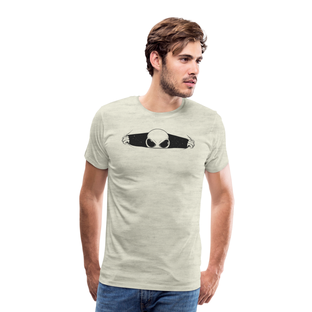 Peeking Grey Alien Men's Premium T-Shirt - heather oatmeal