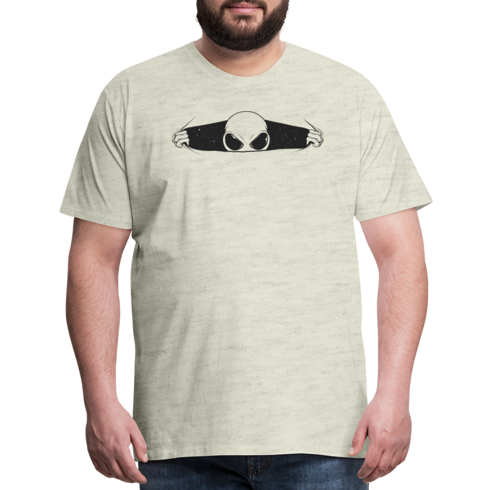 Peeking Grey Alien Men's Premium T-Shirt - heather oatmeal