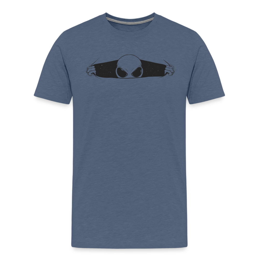 Peeking Grey Alien Men's Premium T-Shirt - heather blue