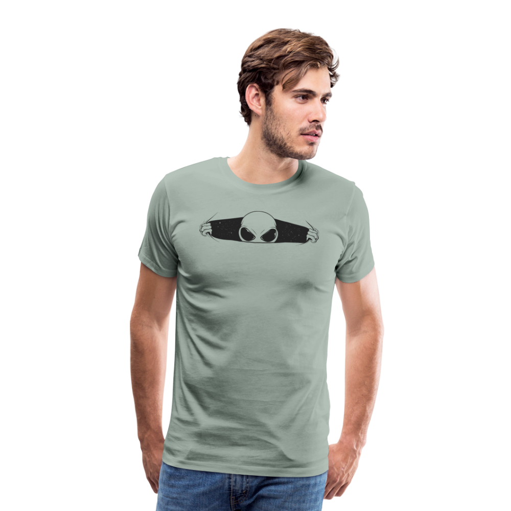 Peeking Grey Alien Men's Premium T-Shirt - steel green