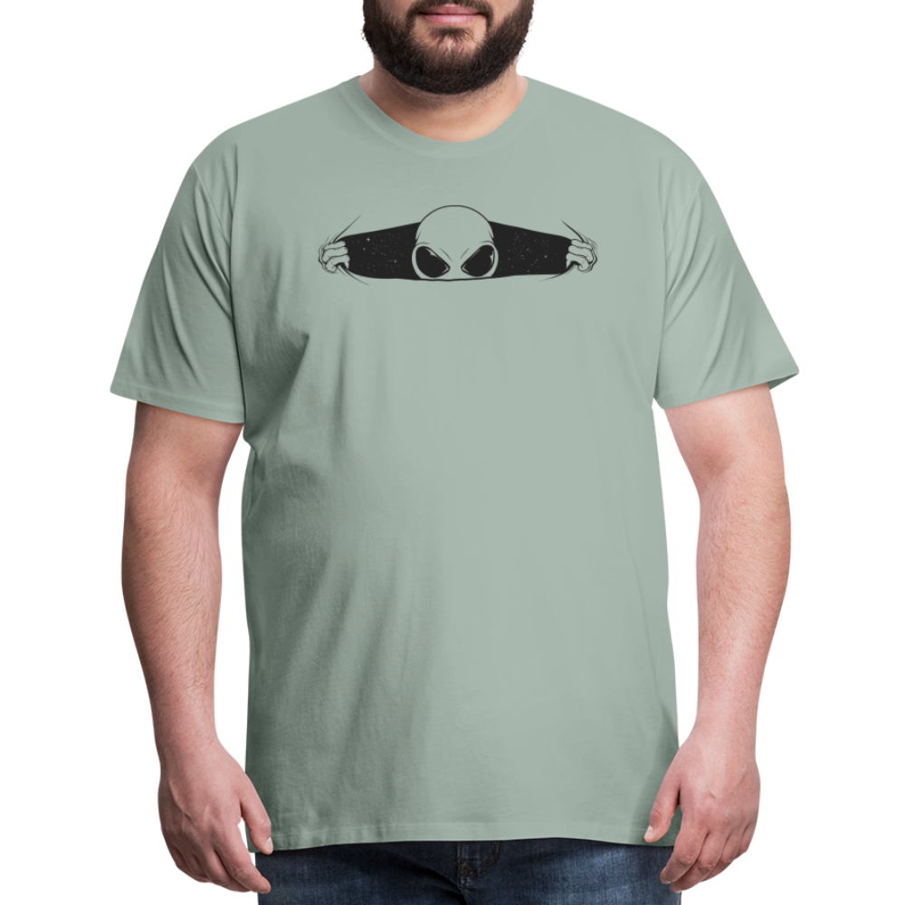 Peeking Grey Alien Men's Premium T-Shirt - steel green