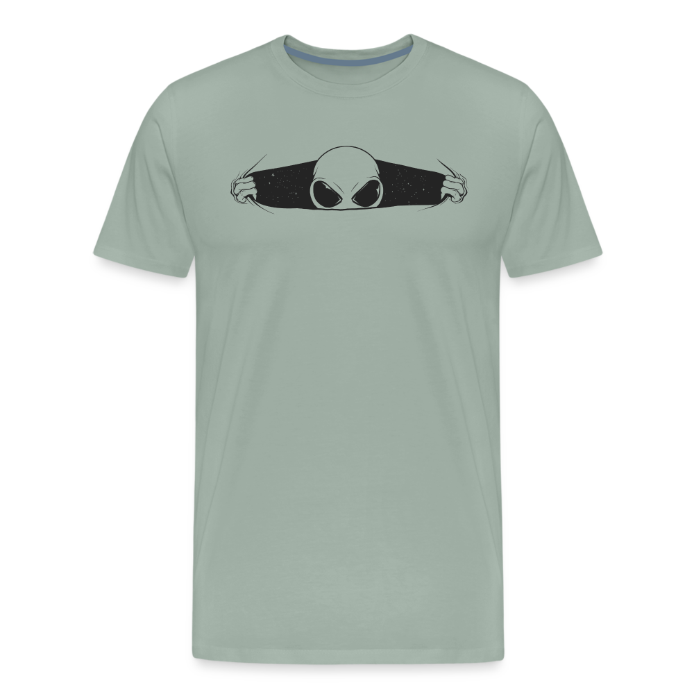 Peeking Grey Alien Men's Premium T-Shirt - steel green