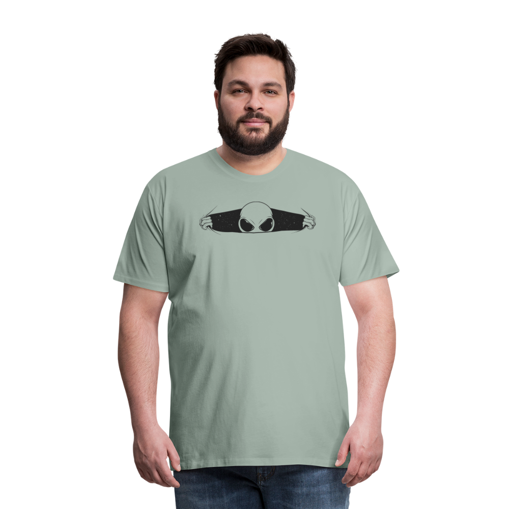 Peeking Grey Alien Men's Premium T-Shirt - steel green