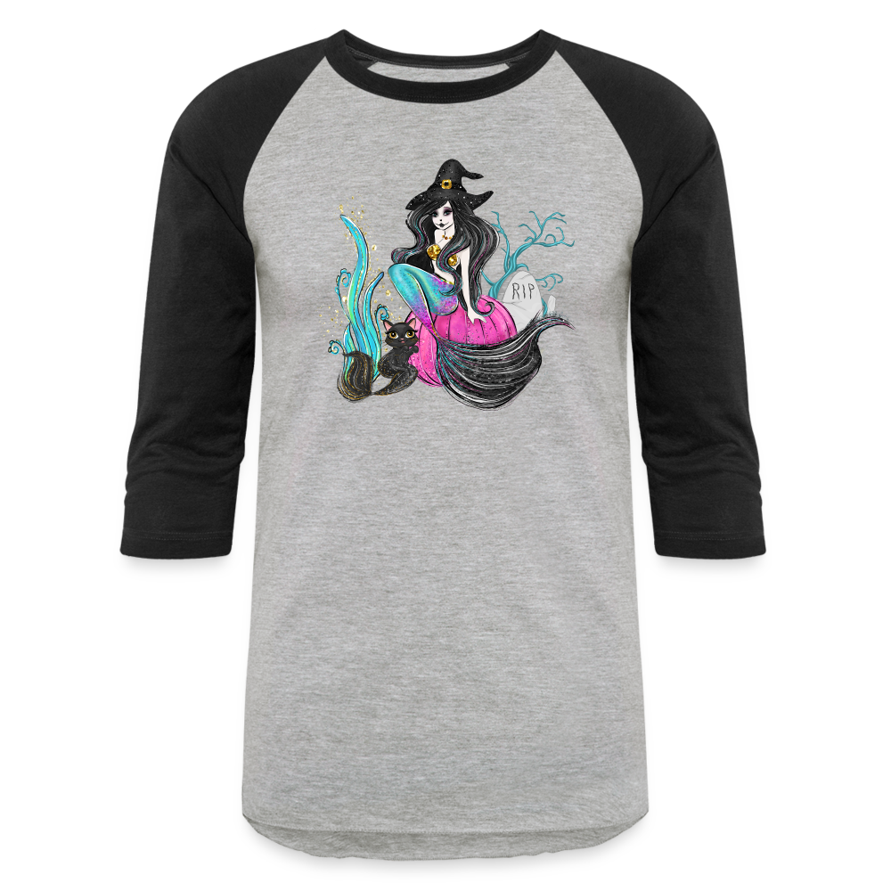 Mermaid Witch Baseball T-Shirt - heather gray/black