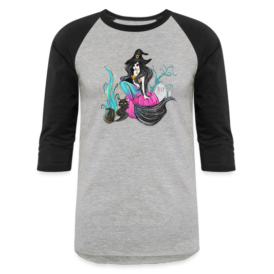 Mermaid Witch Baseball T-Shirt - heather gray/black