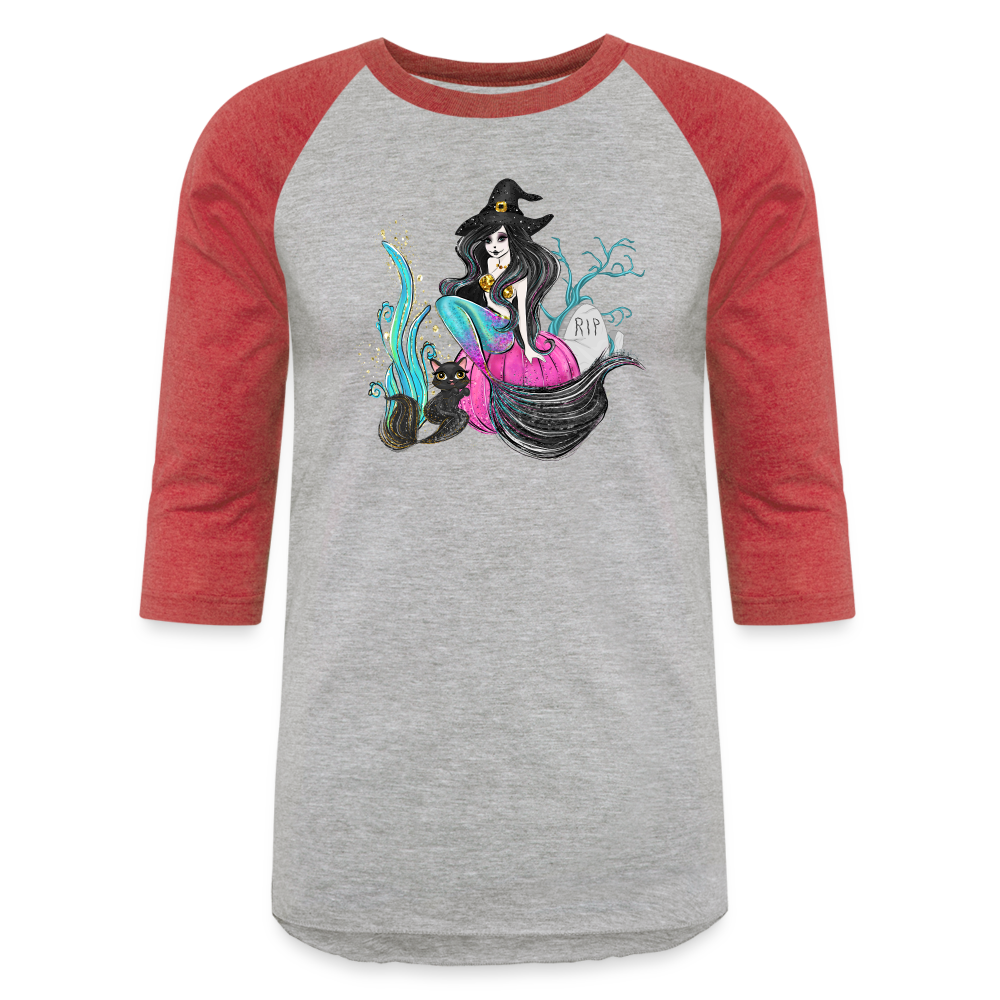 Mermaid Witch Baseball T-Shirt - heather gray/red