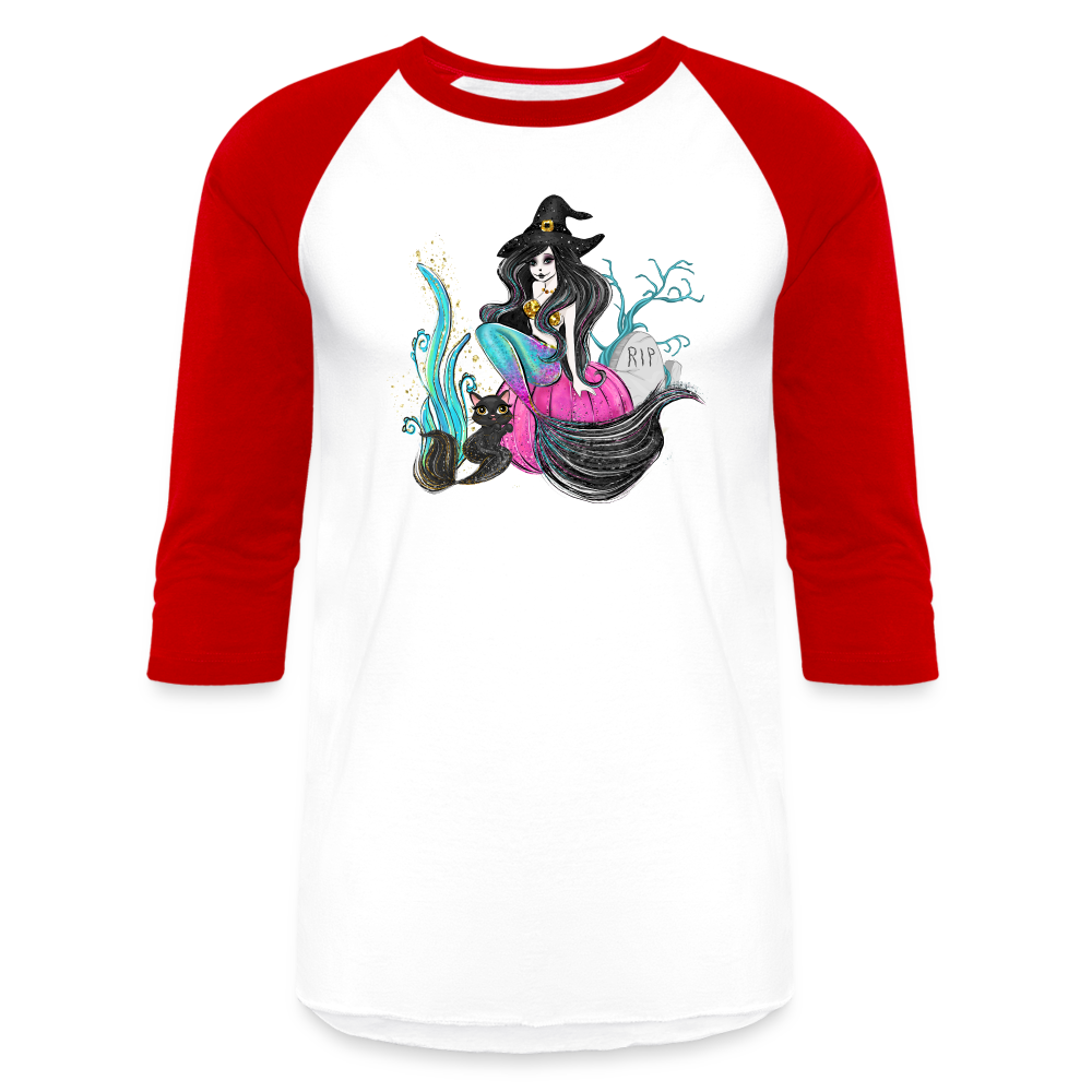Mermaid Witch Baseball T-Shirt - white/red