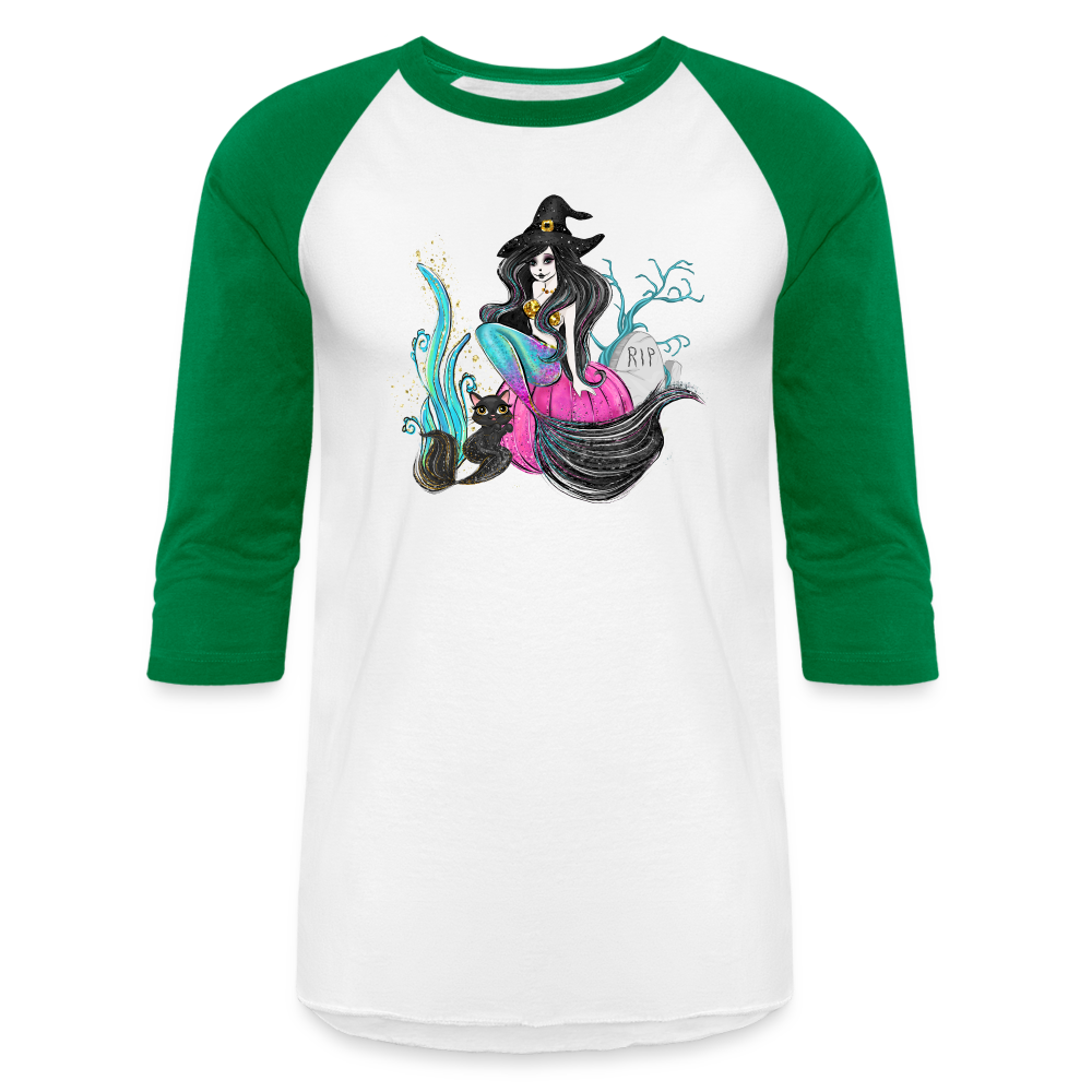 Mermaid Witch Baseball T-Shirt - white/kelly green