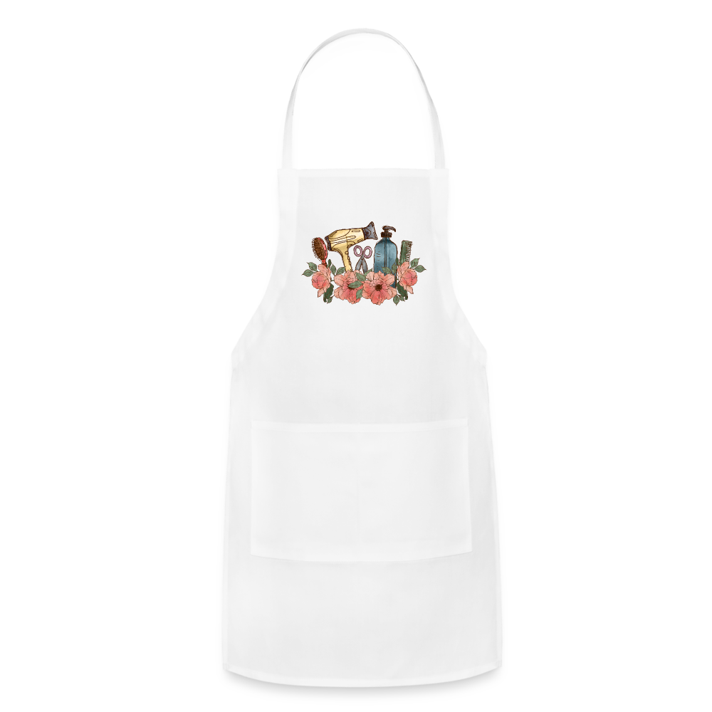 Floral Hair Stylist Adjustable Apron - white