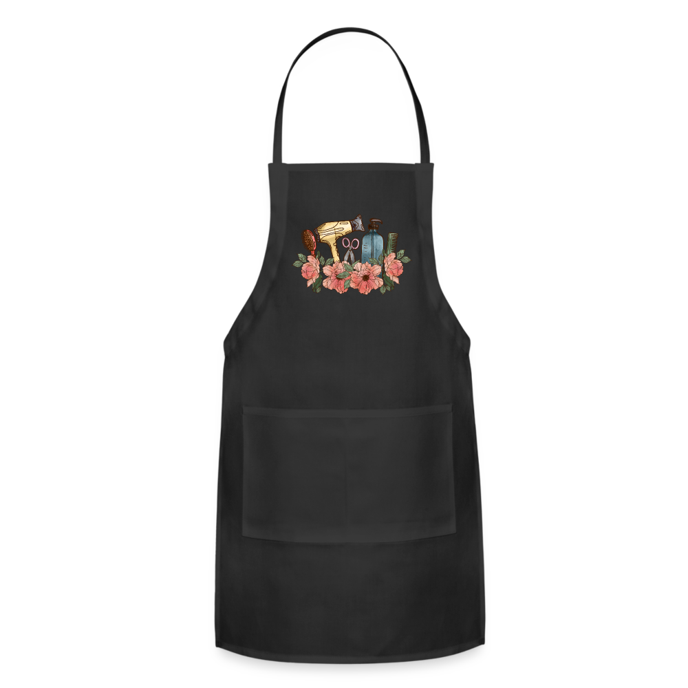 Floral Hair Stylist Adjustable Apron - black