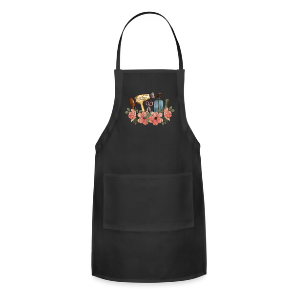 Floral Hair Stylist Adjustable Apron - black