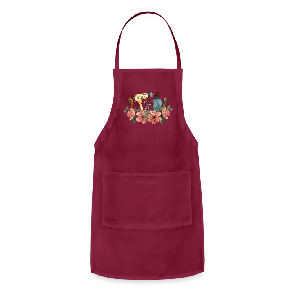 Floral Hair Stylist Adjustable Apron - burgundy