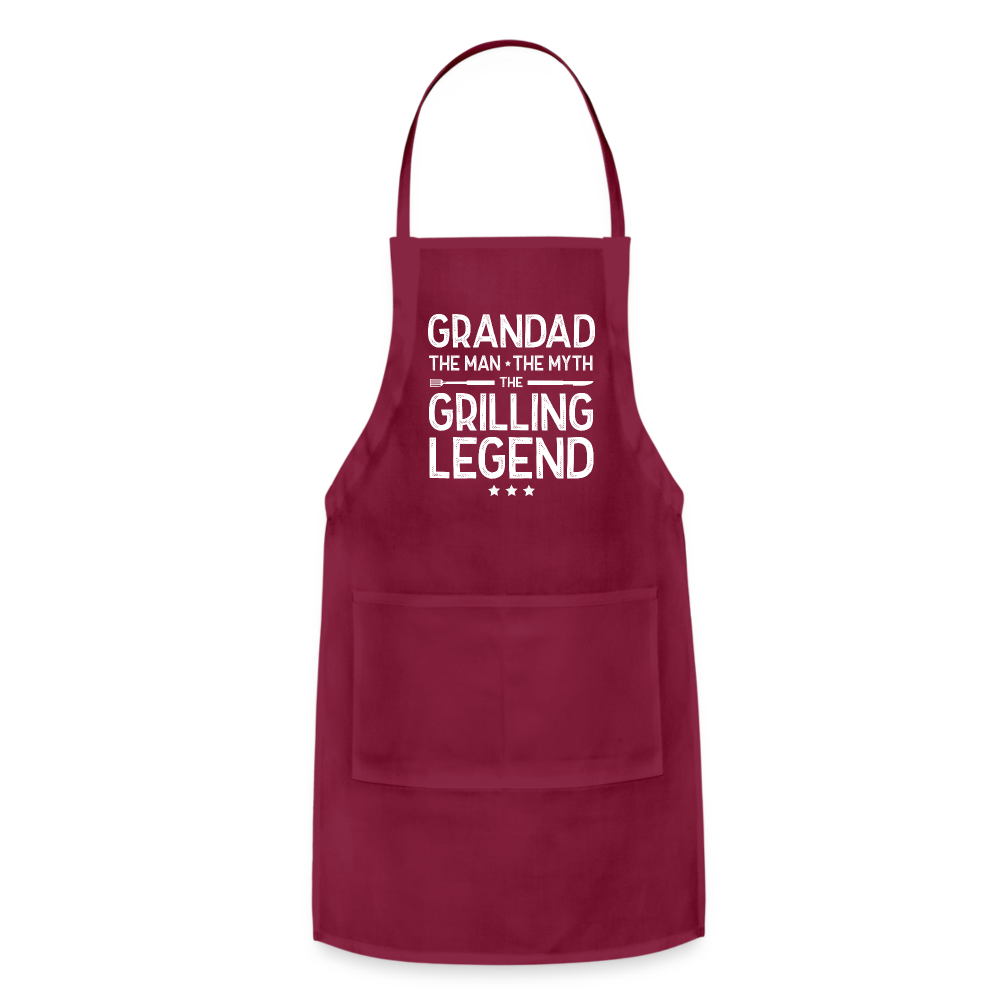 Grandad the Man the Myth the Grilling Legend Adjustable Apron - burgundy