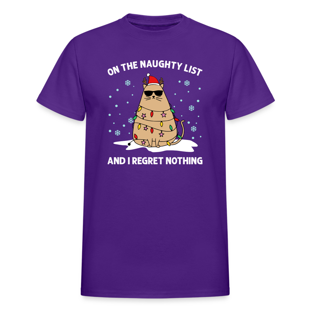 On the Naughty List and I Regret Nothing Cat Christmas Gildan Ultra Cotton Adult T-Shirt - purple