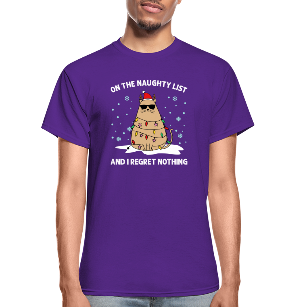 On the Naughty List and I Regret Nothing Cat Christmas Gildan Ultra Cotton Adult T-Shirt - purple