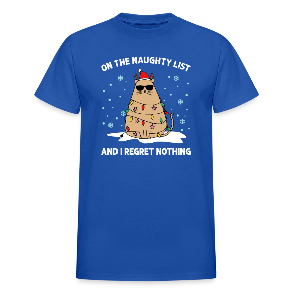 On the Naughty List and I Regret Nothing Cat Christmas Gildan Ultra Cotton Adult T-Shirt - royal blue