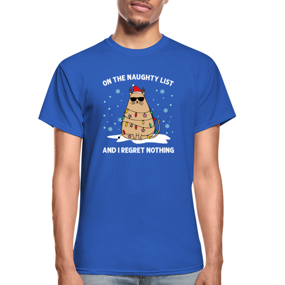 On the Naughty List and I Regret Nothing Cat Christmas Gildan Ultra Cotton Adult T-Shirt - royal blue