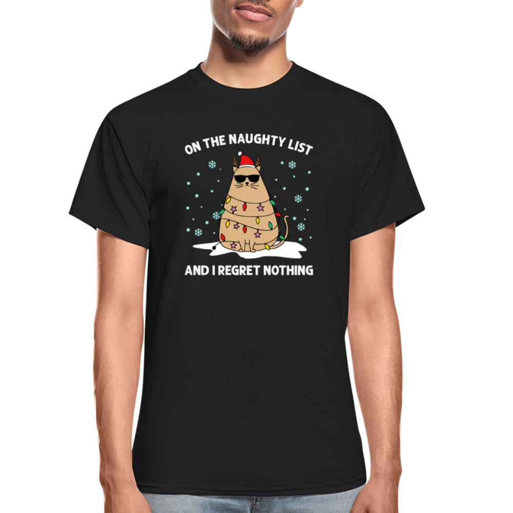 On the Naughty List and I Regret Nothing Cat Christmas Gildan Ultra Cotton Adult T-Shirt - black