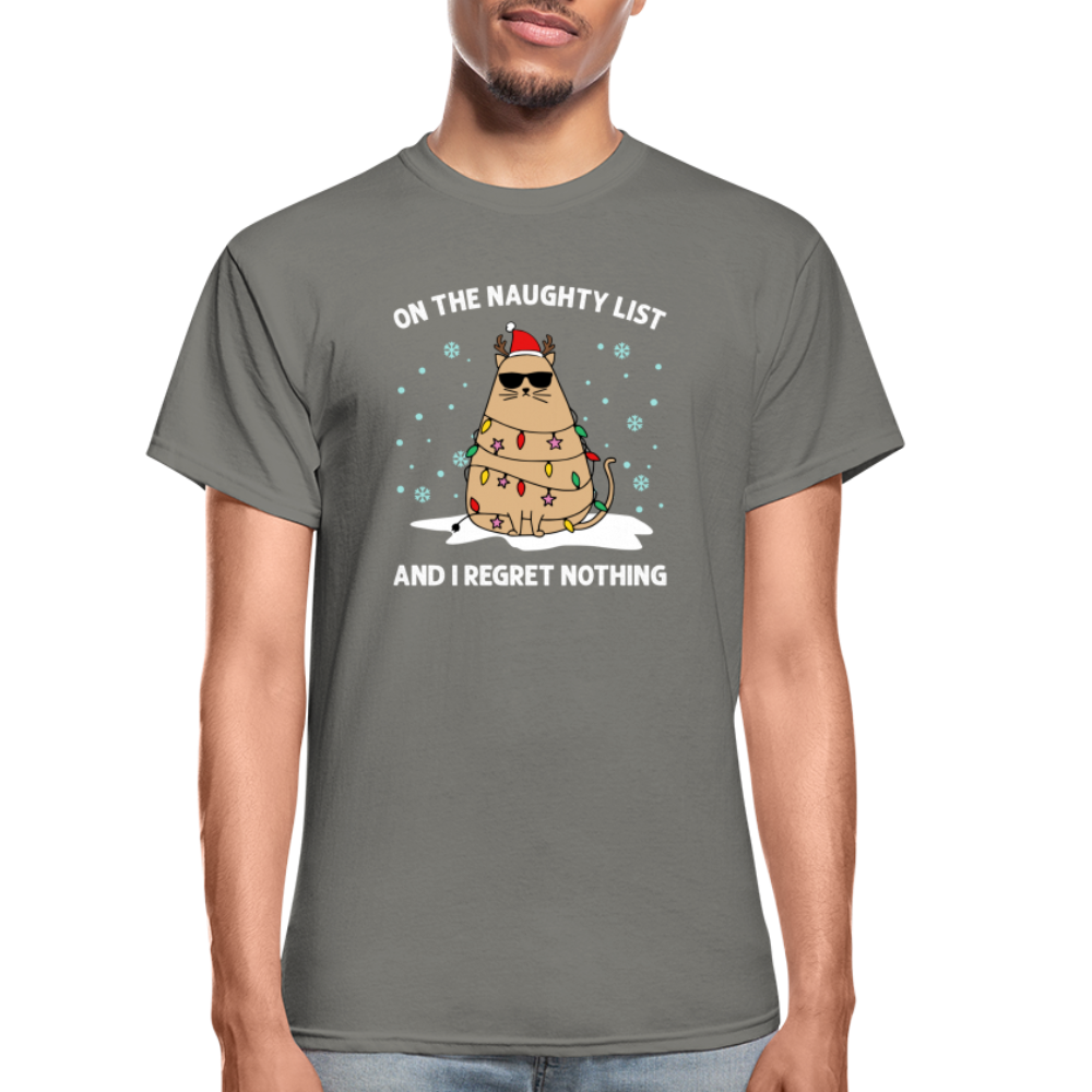On the Naughty List and I Regret Nothing Cat Christmas Gildan Ultra Cotton Adult T-Shirt - charcoal