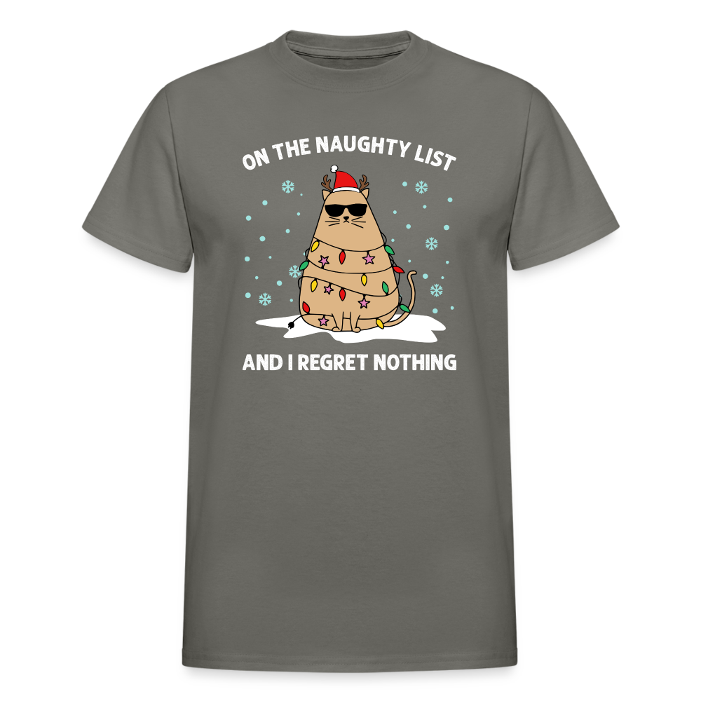 On the Naughty List and I Regret Nothing Cat Christmas Gildan Ultra Cotton Adult T-Shirt - charcoal