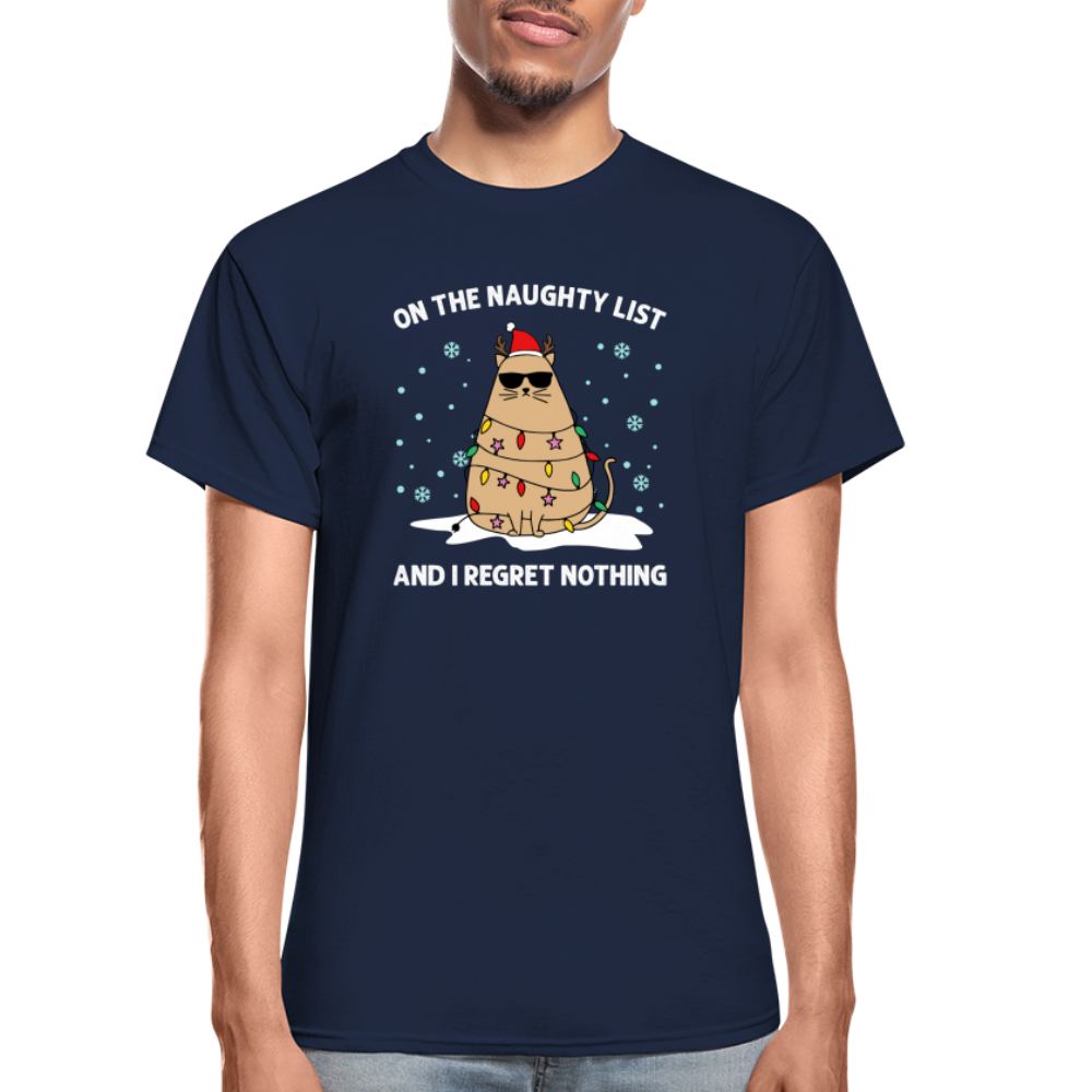 On the Naughty List and I Regret Nothing Cat Christmas Gildan Ultra Cotton Adult T-Shirt - navy