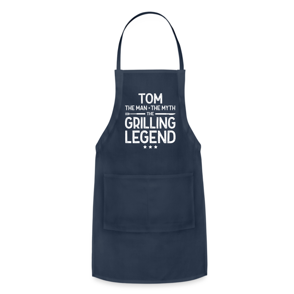 Tom the Man the Myth the Grilling Legend Adjustable Apron - navy