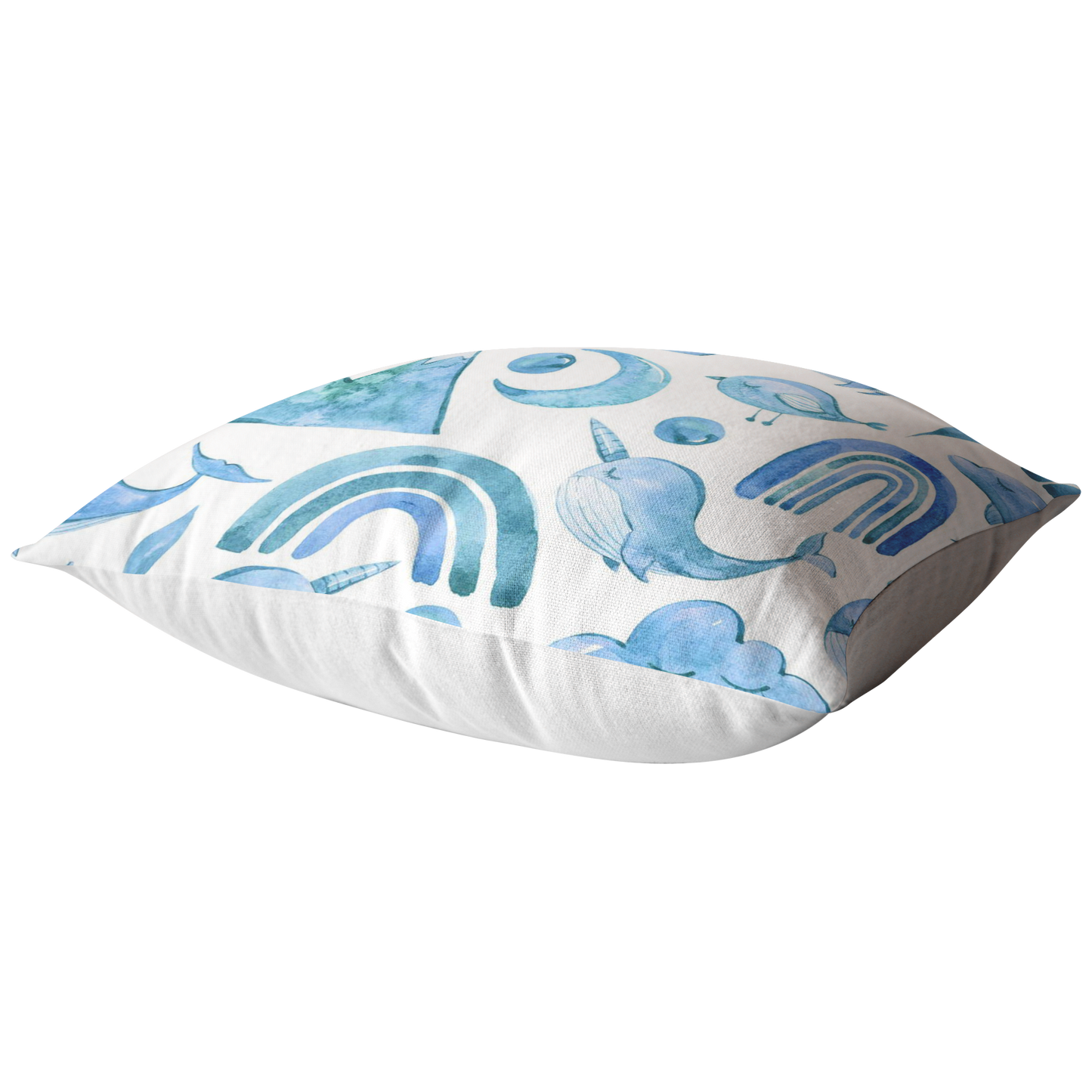Blue Boho Dreams Pillow Cover Narwhal Bird Moon Cloud Whale Rainbow Mountain