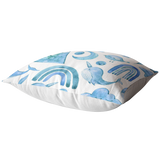 Blue Boho Dreams Pillow Cover Narwhal Bird Moon Cloud Whale Rainbow Mountain