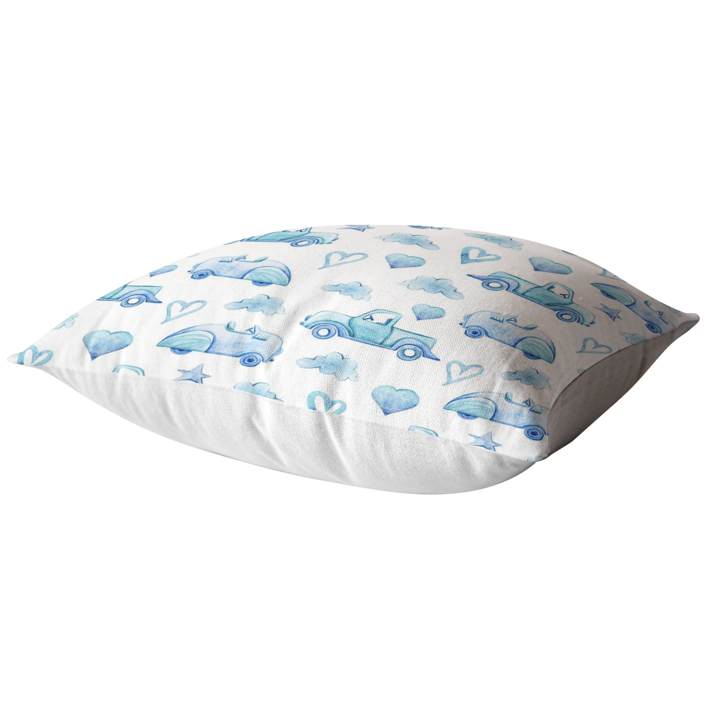 Blue and White Trucks Cars Hearts Stars & Clouds Pillow Cover for Baby Nursery Kids Teen Boy Bedroom