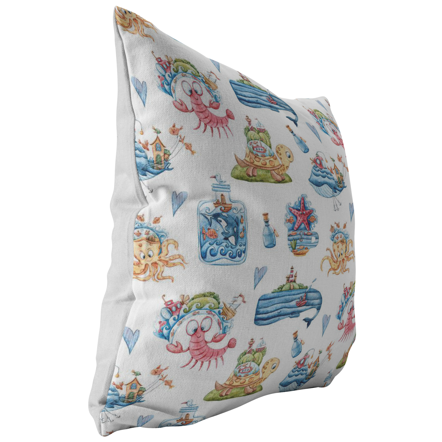Nautical Theme Pillow or Zip Cover | Cute Whale Crab Starfish Octopus Turtle Blue Pink White Yellow Green for Nursery Bedroom