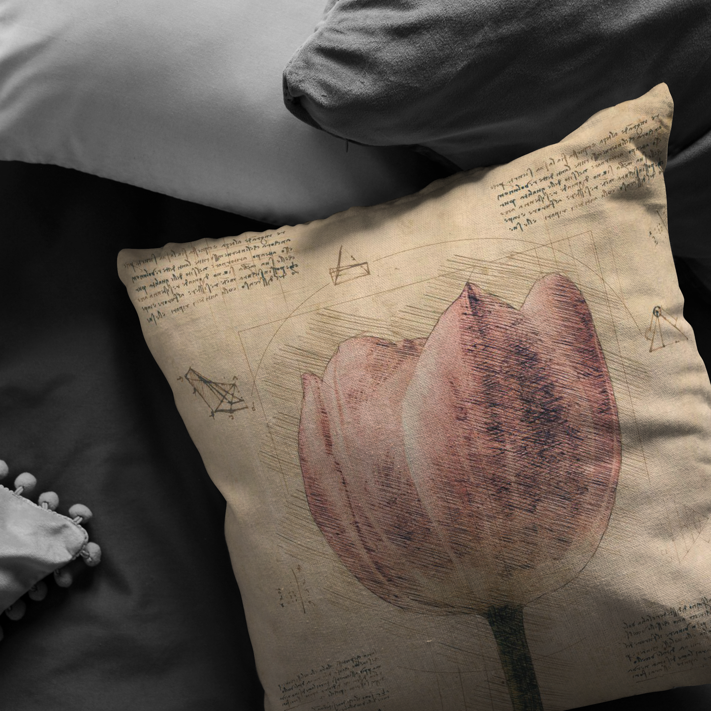 Vintage Tulip Pillow or Pillow Cover with Insert | Renaissance Art | Victorian Steampunk Style